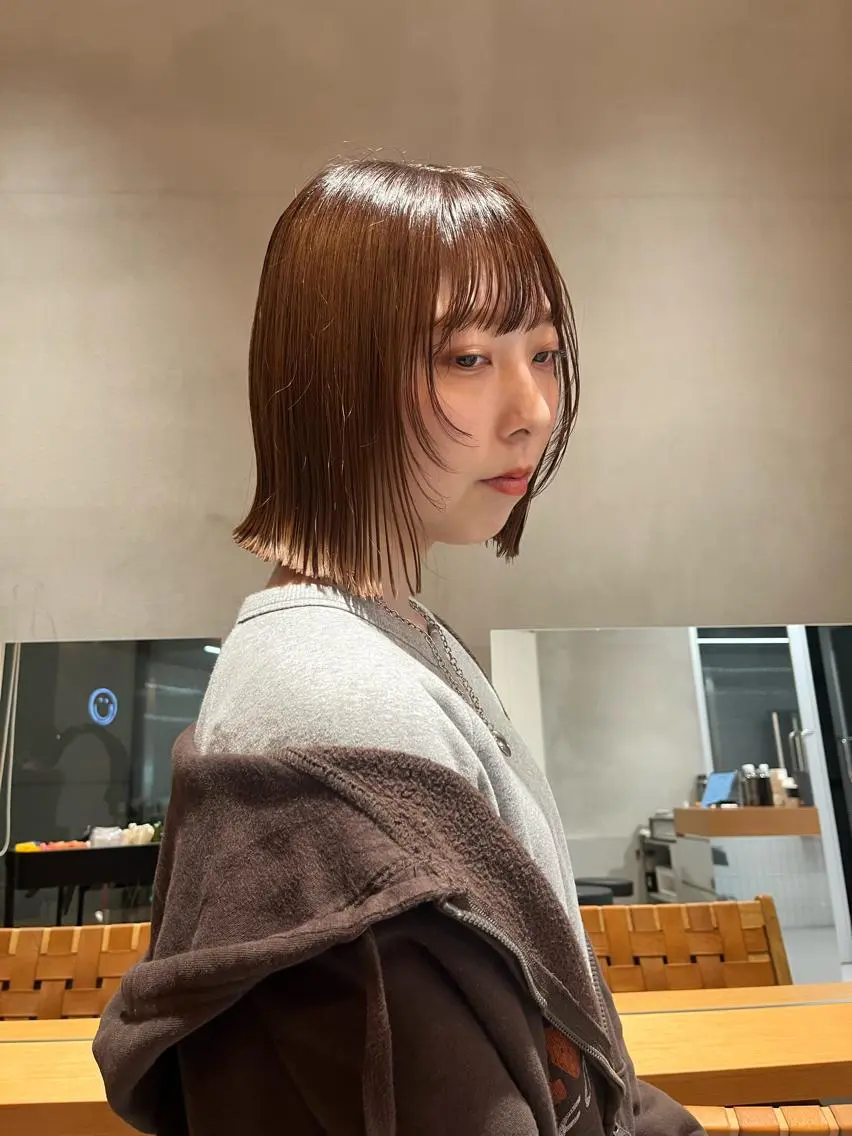ミディアム 縮毛矯正ボブ&顔まわ レイヤー♡TOMOEのヘアスタイル