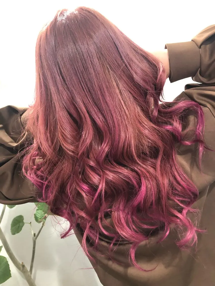 ロング カラー パーマ ブリーチ毛縮毛矯正 👑山口のヘアスタイル