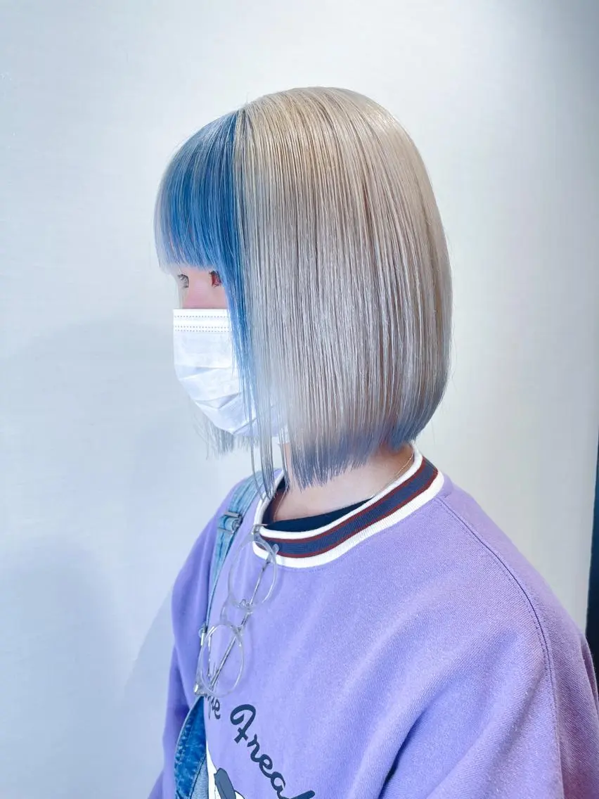 ミディアム カラー パーマ ヘアアレンジ メンズ アイブロウ ブルーカラー シルバー ホワイトシルバー 提案型カウンセリング が大好評✨鈴木瑛也のヘアスタイル