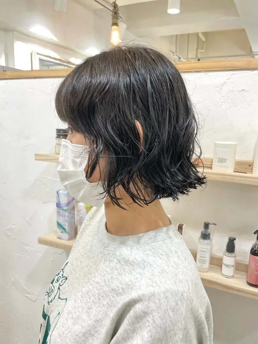 ショート パーマ 切りっぱなしボブ ボブ ウルフカット 髪質改善 縮毛矯正/ レイヤー/銀座/本木のヘアスタイル