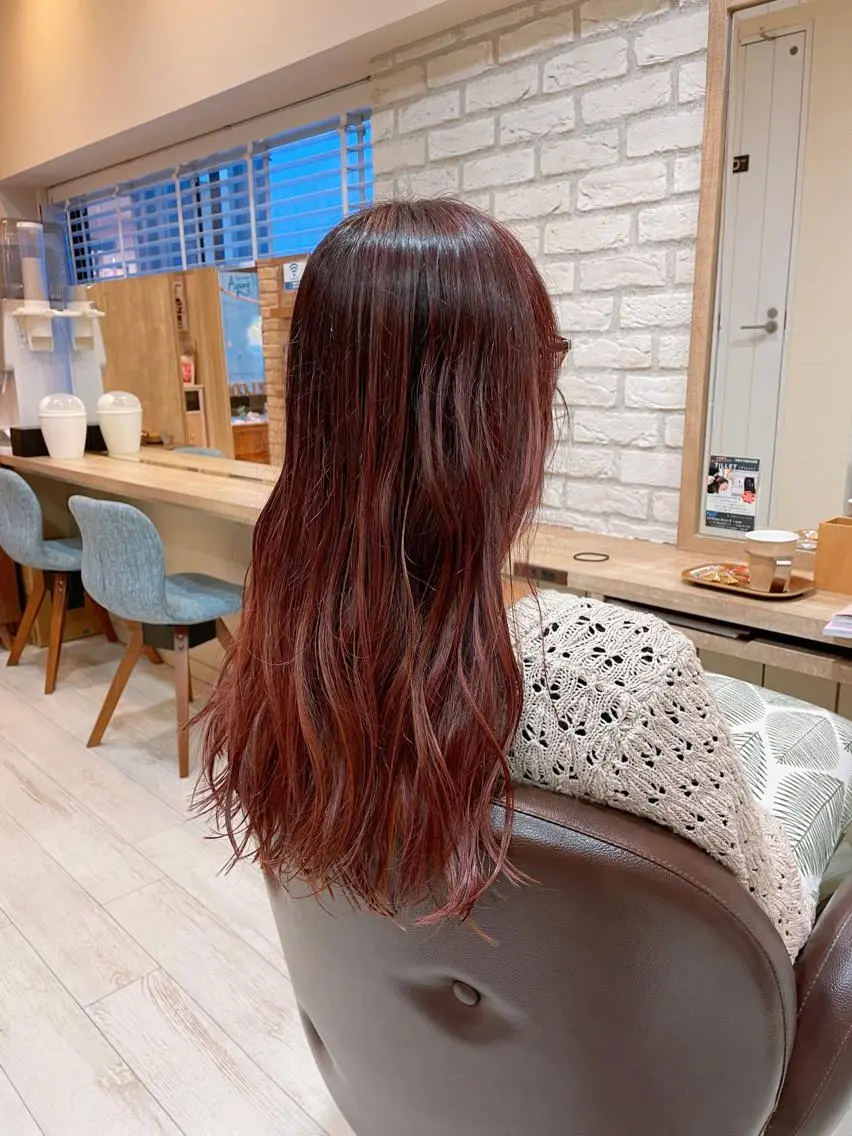 ロング カラー ハイライトカラー オレンジ ローズカラー ハイライト カット ヘアカラー トリートメント 清水 有実子のヘアスタイル
