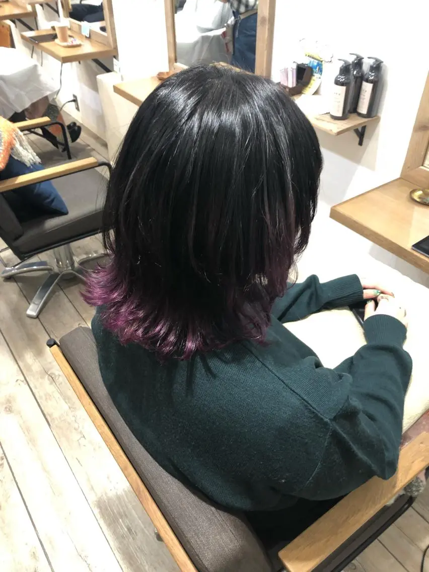 ミディアム カラー ヘアアレンジ グラデーションカラー パープルカラー 新宿/顔周りカット +レイヤー=しずく♩のヘアスタイル