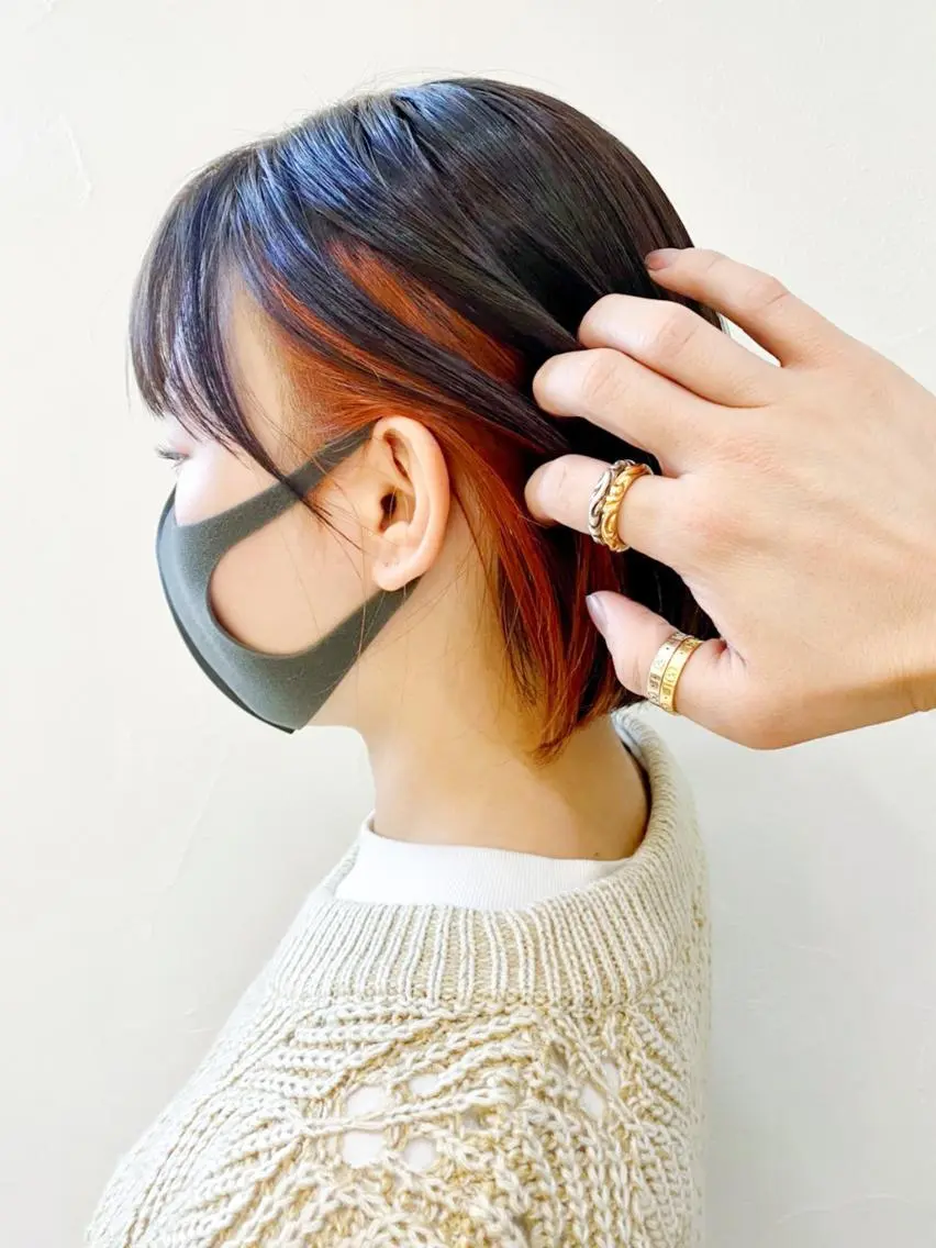 ショート カラー パーマ ヘアアレンジ オレンジ ボブ ITbyALBUM 八王子店のヘアスタイル