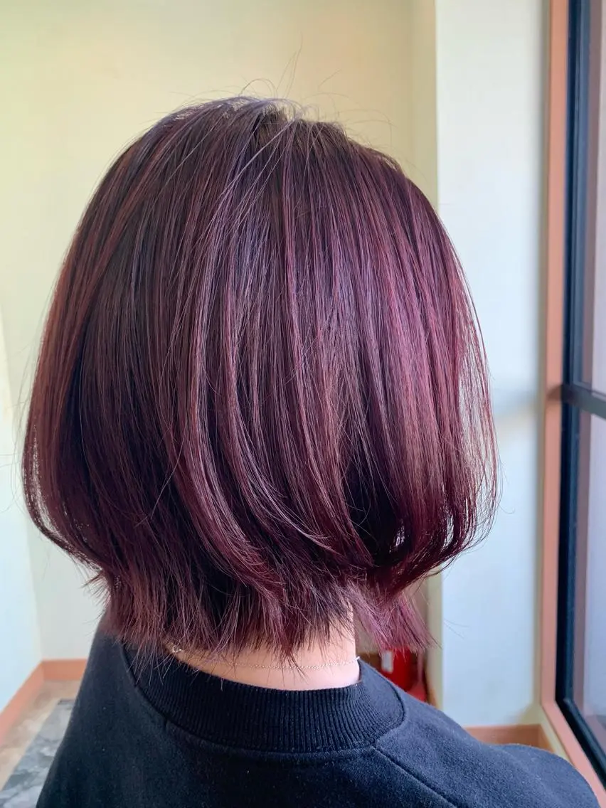 ショート カラー ピンクカラー ピンクパープル パープルカラー くびれヘア ショートヘア カット ヘアカラー NUMBER 天王寺 🌼yuriのヘアスタイル