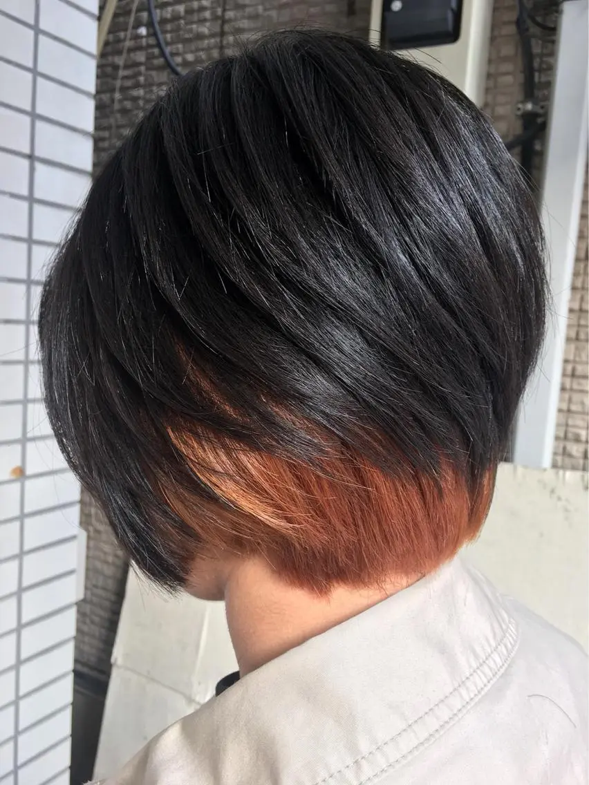 ショート カラー ブリーチ インナーカラー オレンジ カット トリートメント ✂︎中山竜哉✂︎ 川崎スタイリストのヘアスタイル