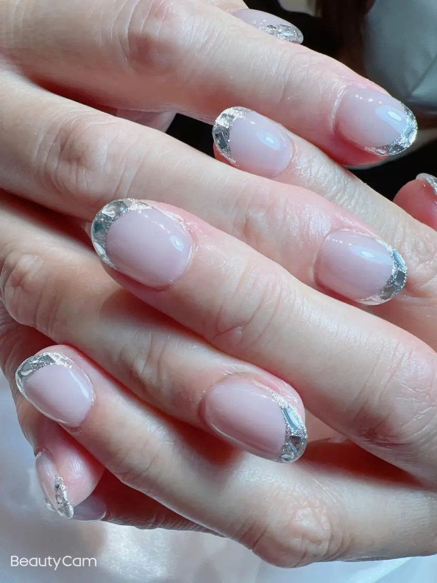 ネイル フレンチネイル ガラスフレンチ シンプルネイル bijou nails 蓮のネイルデザイン