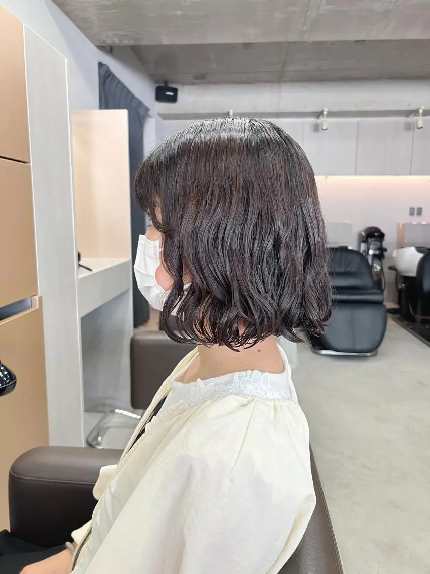 ショート パーマ カット ヘアカラー パーマ ボブパーマコテ巻き風 パーマNo1深江秀平のヘアスタイル