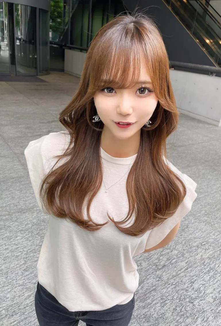 セミロング カラー ベージュカラー 黒髪 ブリーチ ブルーカラー ブルーブラック カット ヘアカラー トリートメント 木屋元一/透明感 /前髪/レイヤーのヘアスタイル