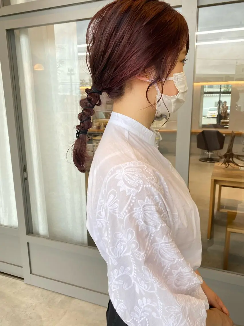 ロング カラー ヘアアレンジ ベージュカラー ピンクカラー ピンクベージュ 塚原 安優のヘアスタイル