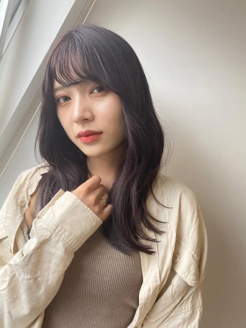 セミロング くびれヘア 韓国風ヘア カット ヘアカラー 🌼渋谷韓国レイヤー 桑尾幸奈🌼のヘアスタイル
