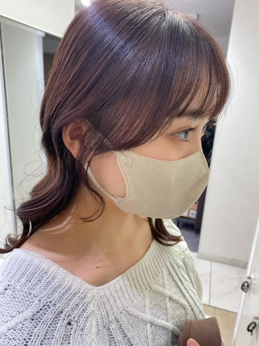 セミロング カラー ブラウンカラー ピンクカラー ピンクブラウン 長妻莉央/縮毛矯正 髪質改善カラーのヘアスタイル