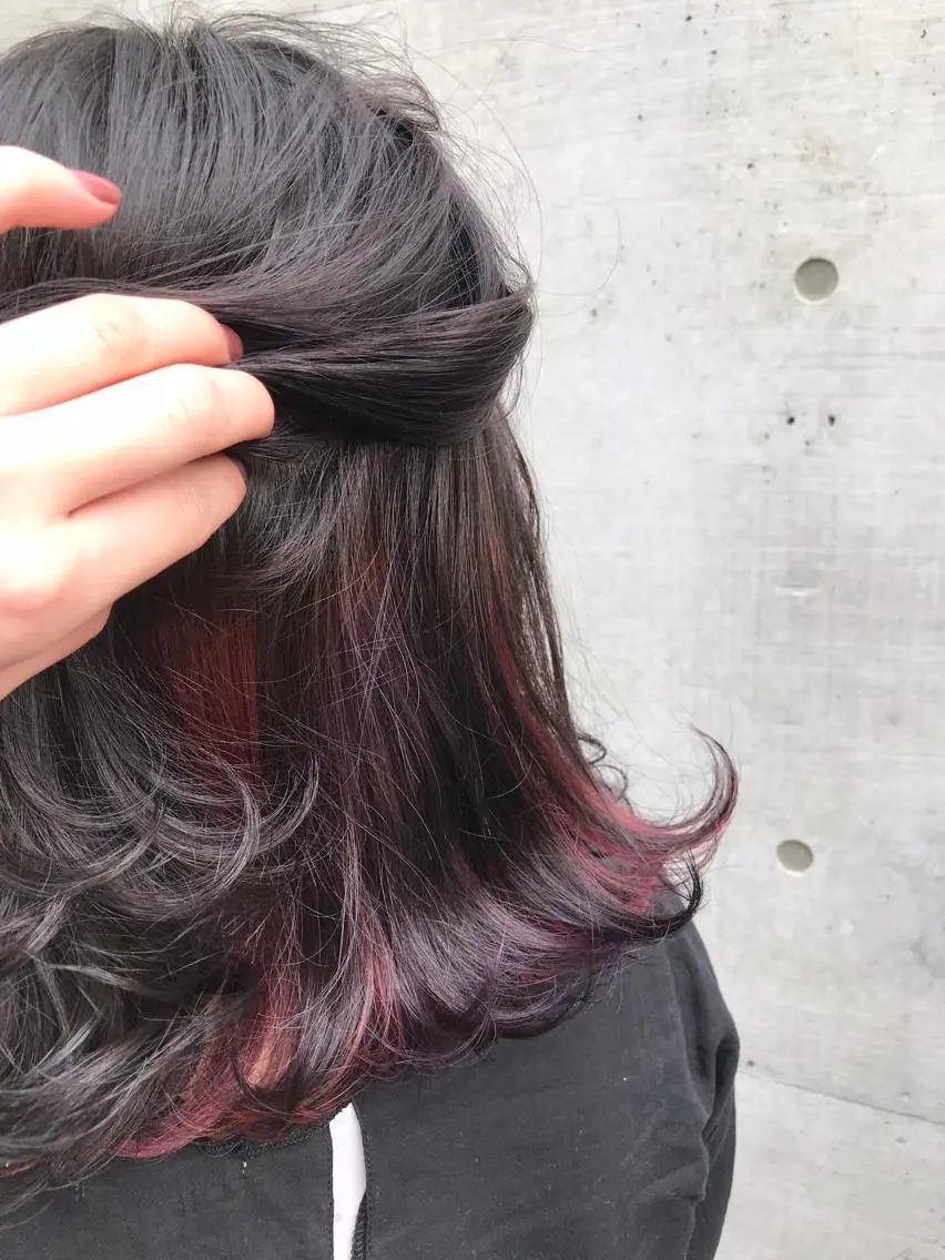 ショート カラー インナーカラー ピンクカラー パープルカラー 色落ちまでキレイに！ ！女性サロンのヘアスタイル