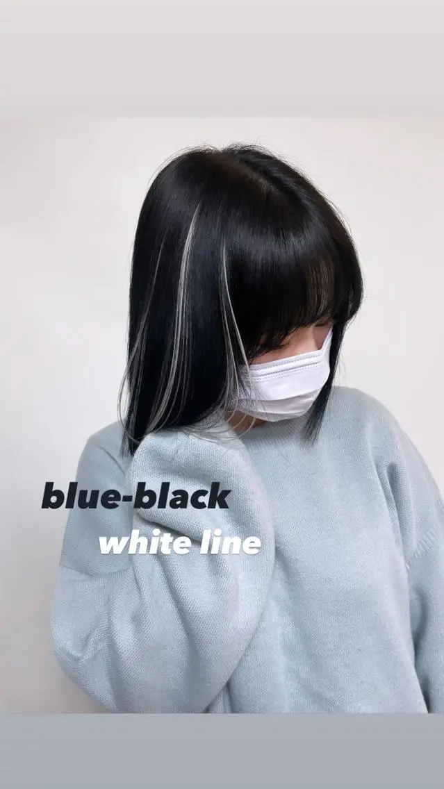 ショート カラー シールエクステ 黒髪 ブルーカラー ブルーブラック ボブ Shiho お洒落な エクステ♡ハイトーンのヘアスタイル