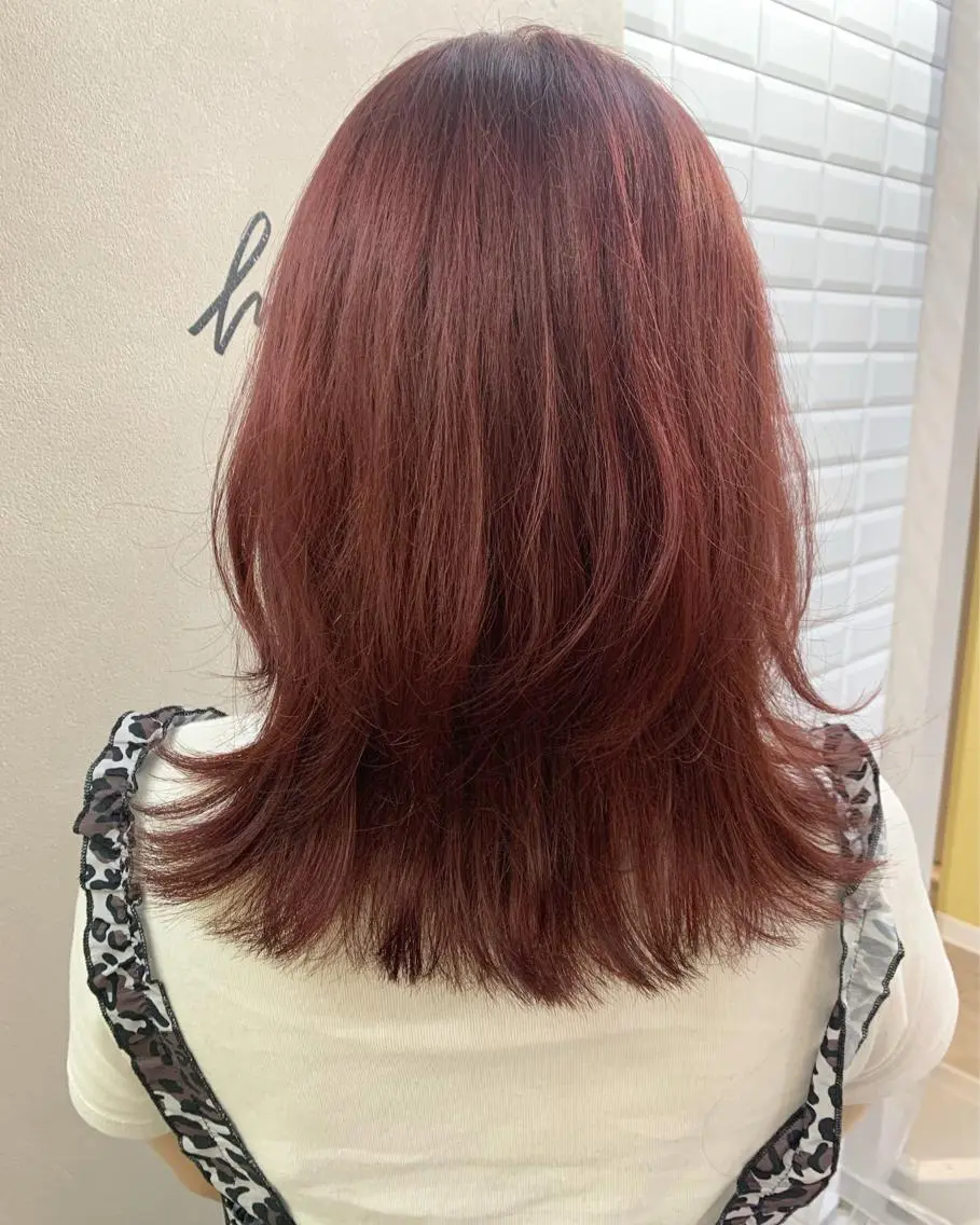 ロング カラー ブリーチ レッドカラー カット ヘアカラー トリートメント hubhair レイヤー/透明感のヘアスタイル