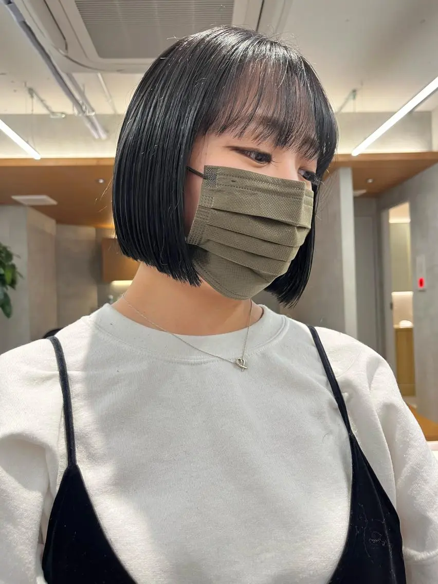 ミディアム 縮毛矯正ボブ&顔まわ レイヤー♡TOMOEのヘアスタイル