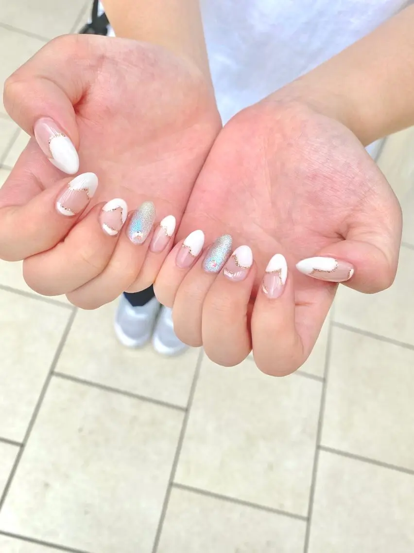 ネイル アートネイル クリアネイル 入学式 長さ出し フレンチネイル Lililas💎 リリラースのネイルデザイン