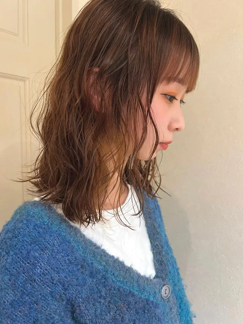 ミディアム カラー パーマ ✨まとまるボブ/ 切りっぱなし/ユキナのヘアスタイル
