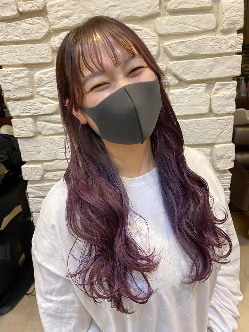 ロング カラー ヘアアレンジ ラベンダーカラー ヘアカラー トリートメント 溝口 ひなこのマツエク・マツパデザイン