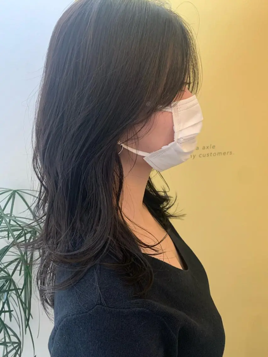 ロング カラー レイヤーカット おくれ毛 ハブヘアー ハブヘアーのヘアスタイル