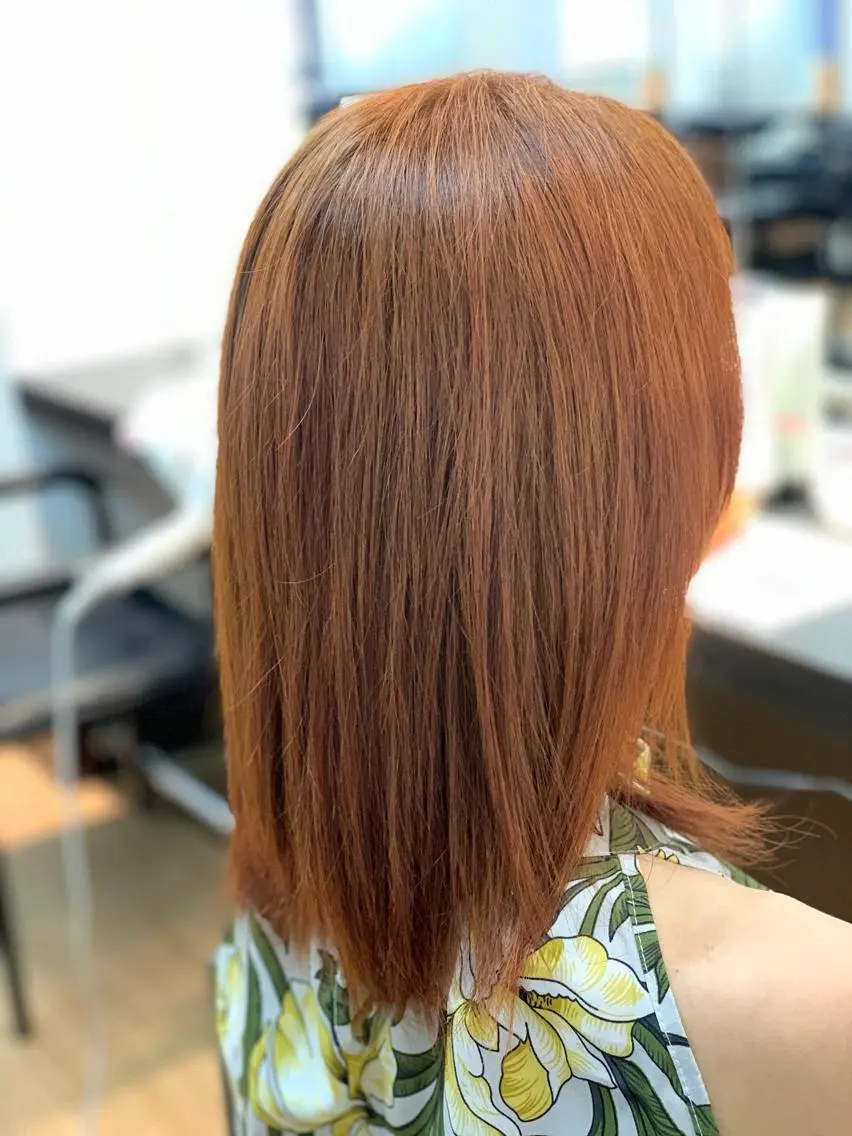 ミディアム カラー ブラウンカラー オレンジ オレンジブラウン カット ヘアカラー トリートメント IORI #韓国ヘア#髪質改善のヘアスタイル