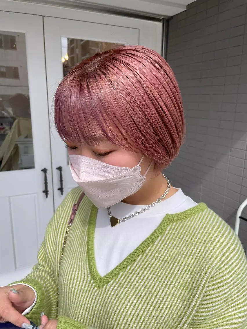 ショート カラー ヘアアレンジ ベージュカラー ラベンダーカラー ラベンダーピンク ピンクカラー ピンクベージュ ヘアカラー トリートメント 酸性縮毛矯正 梅田茶屋町 Juriのヘアスタイル