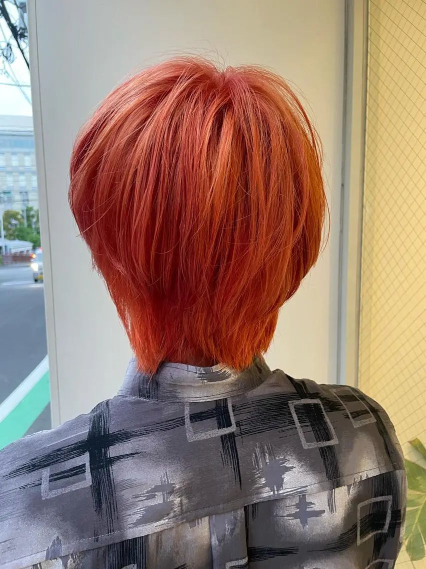 ショート カラー メンズ メンズブリーチ ブリーチ ダブルカラー オレンジ 韓国ヘアメイク🎀/ 縮毛矯正✨山本媛香のヘアスタイル