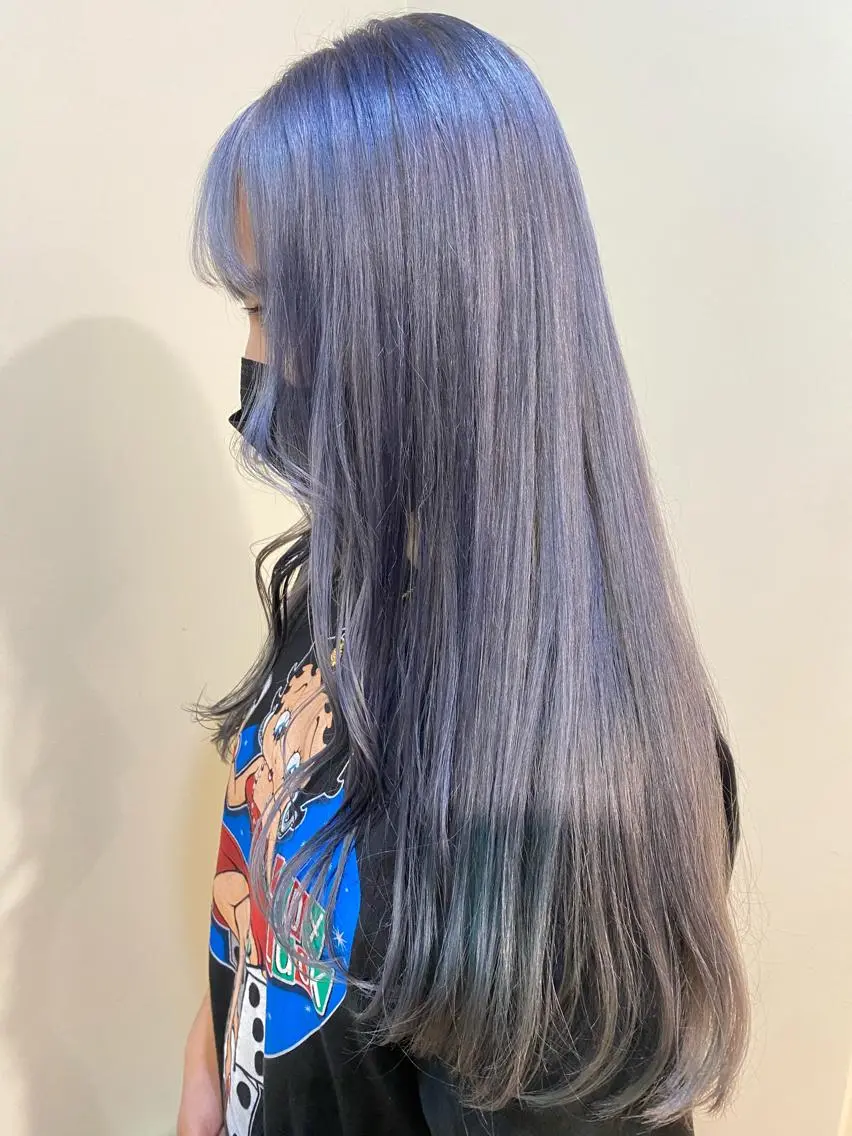 ロング カラー パーマ ヘアアレンジ メンズ キッズ ネイル マツエク・マツパ メンズブリーチ メンズハイトーン アッシュ ブリーチ ブルーカラー ヘアカラー 🌈デザインヘア職人 Kaede🌈のヘアスタイル