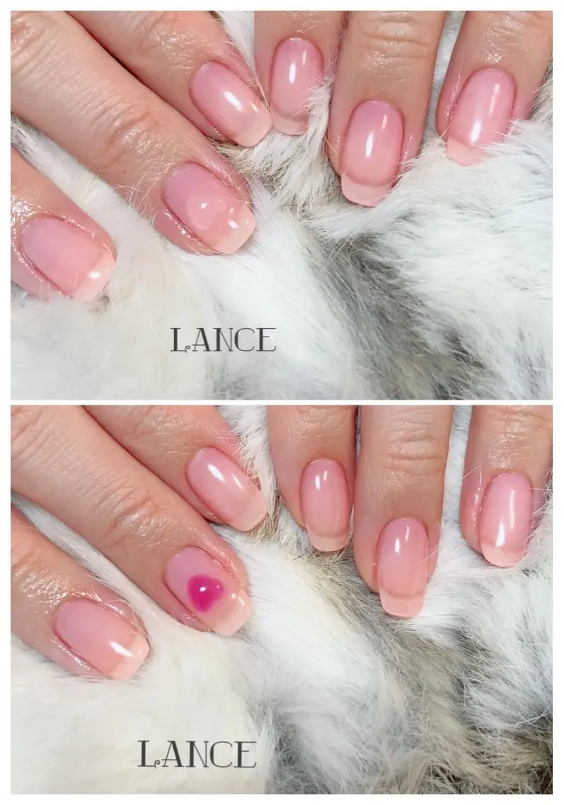 ミディアム ネイル オーロラネイル フレンチネイル キラキラネイル ワンホンネイル 冬ネイル ハンドネイル Lance nailのネイルデザイン
