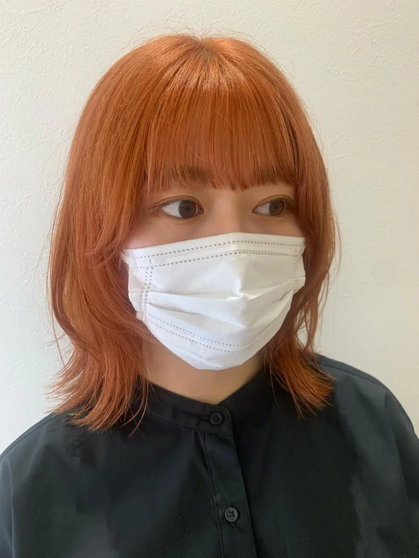 ミディアム カラー オレンジ ウルフカット カット ヘアカラー トリートメント hubhair レイヤー/透明感のヘアスタイル