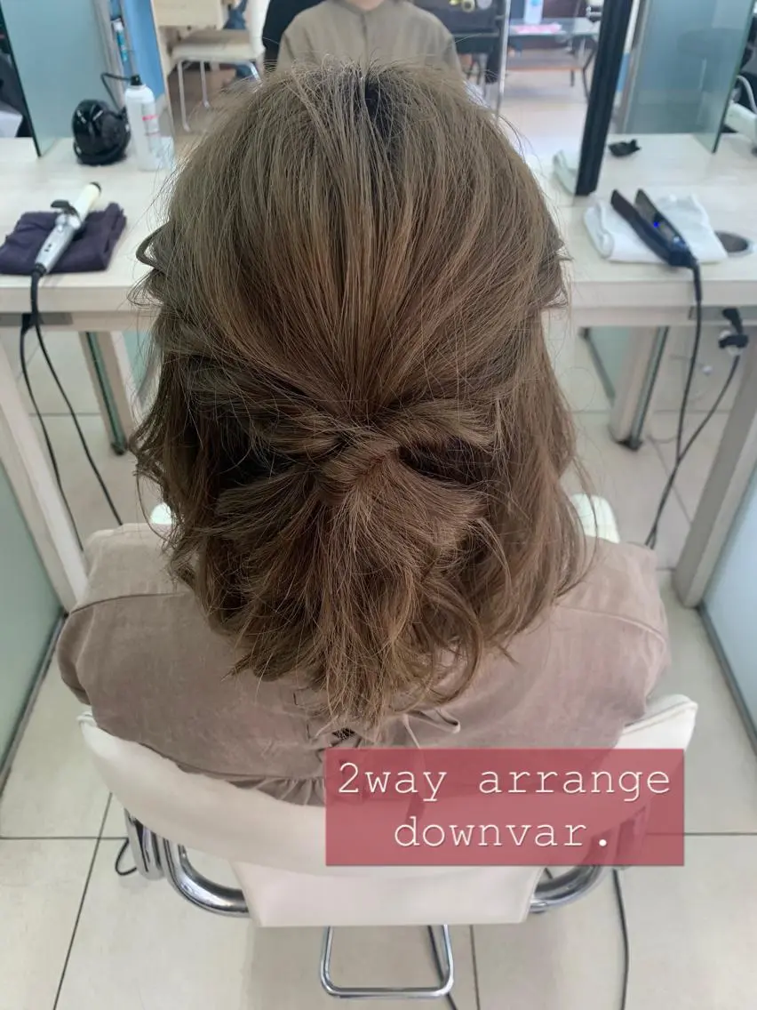 ミディアム ヘアアレンジ ハーフアップ 結婚式・ブライダル ヘアセット ✂︎レディース のメンズカット屋さんのヘアスタイル