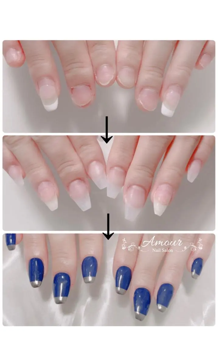 ネイル フレンチネイル ミラーネイル nailsalon ♡amour♡のネイルデザイン