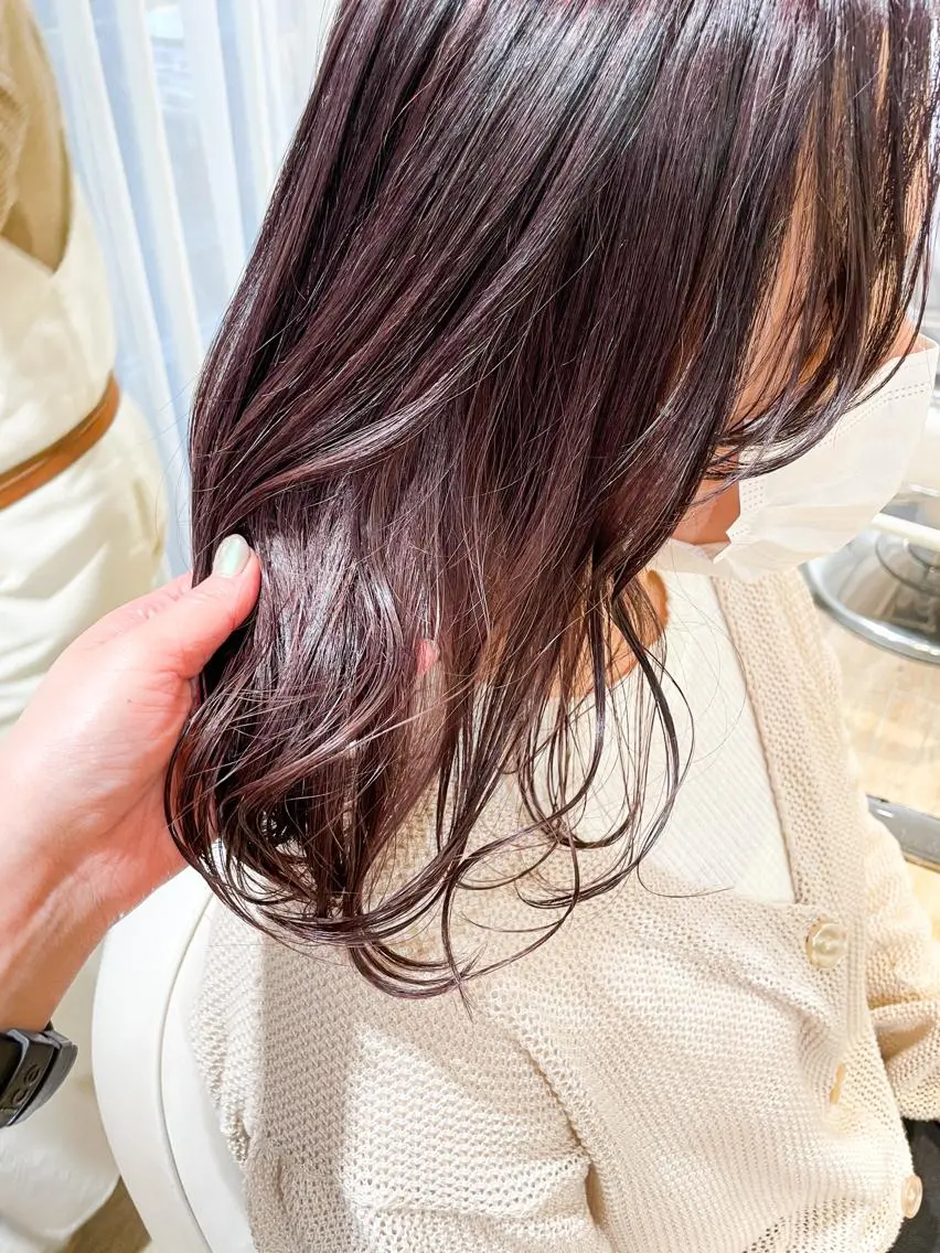 セミロング カラー カシス ダブルカラー ピンクカラー ヘアカラー パーマ トリートメント ✨カラー支持No.1 🧸ワキ カナコ🧸のヘアスタイル