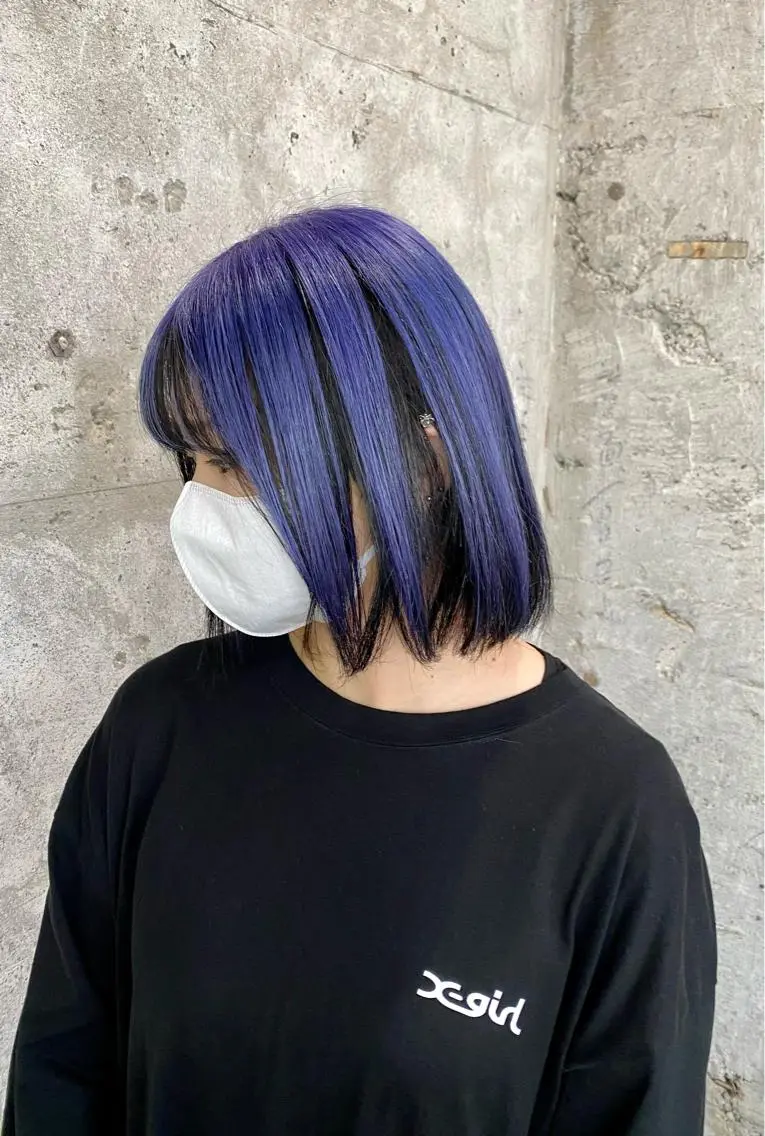 ショート カラー ヘアアレンジ 黒髪 ブルーカラー ブルーブラック パープルカラー ヘアカラー トリートメント ［似合わせヘア］ ✂︎OGURO✂︎のヘアスタイル