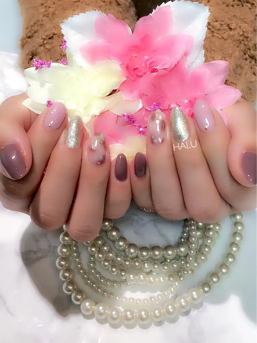 ネイル ラメ(グリッター) ニュアンスネイル 春ネイル HALU ハルのネイルデザイン