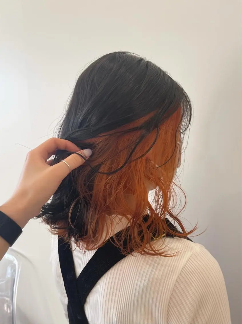 ミディアム カラー ヘアアレンジ オレンジ 色落ちまでキレイに! !女性サロンのヘアスタイル