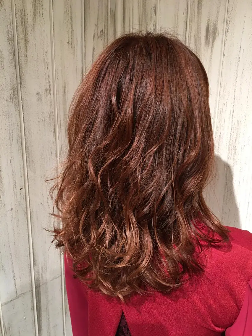 セミロング カラー オレンジ ピンクカラー 永井大樹✨ 透明感カラー✨のヘアスタイル