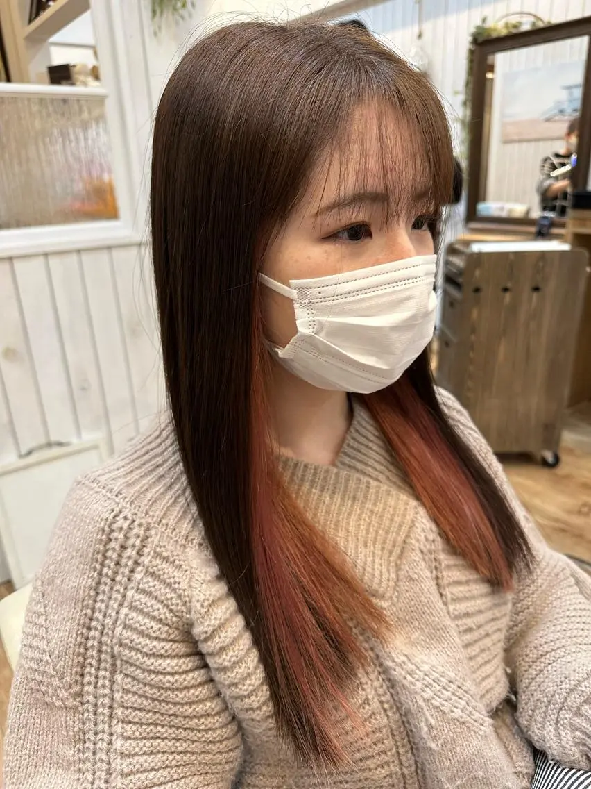 カラー インナーカラー ボブ、レイヤー、 ハイトーン、古淵のヘアスタイル