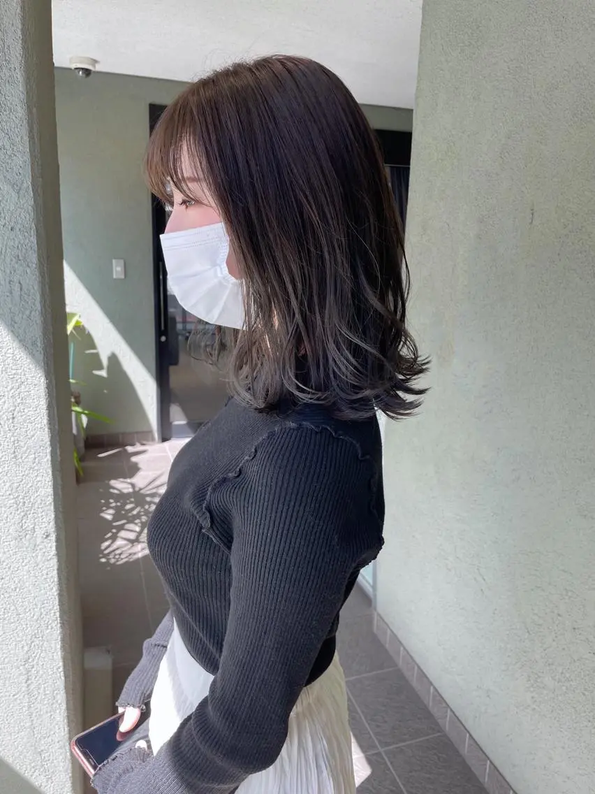 ミディアム カラー アッシュ アッシュグレー カット ヘアカラー トリートメント HIROKI ”博多 /ボブのヘアスタイル