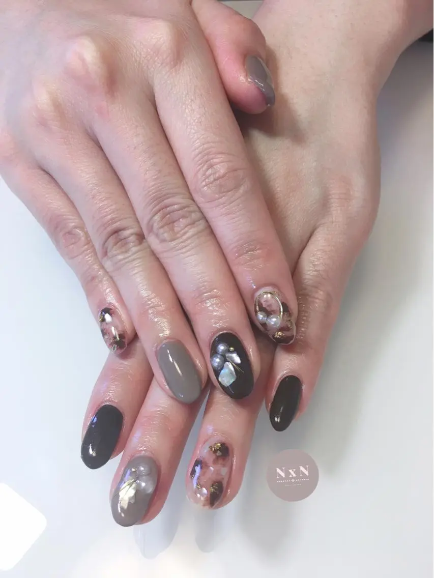 ネイル べっ甲ネイル ジェルネイル ぷっくりネイル nail salon N×Nのネイルデザイン