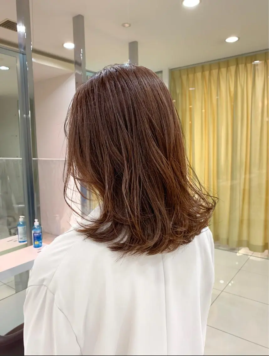 ミディアム カラー ベージュカラー ピンクカラー ピンクベージュ 似合わせパーマ/ kazuのヘアスタイル