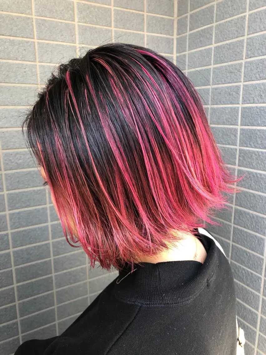 ショート カラー バレイヤージュ ピンクカラー レイヤーカット 似合わせ レイヤー須川のヘアスタイル