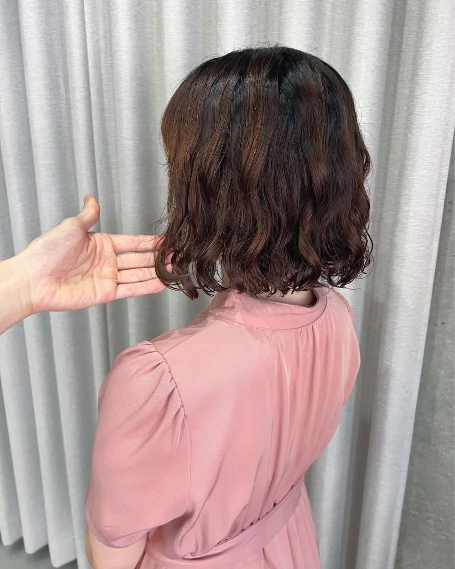 ミディアム パーマ カット パーマ トリートメント ボブパーマコテ巻き風 パーマNo1深江秀平のヘアスタイル