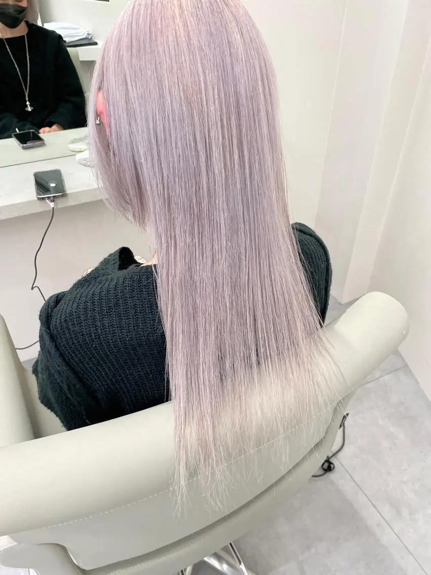 ロング カラー 切りっぱなしボブ レイヤー/縮毛矯正のヘアスタイル