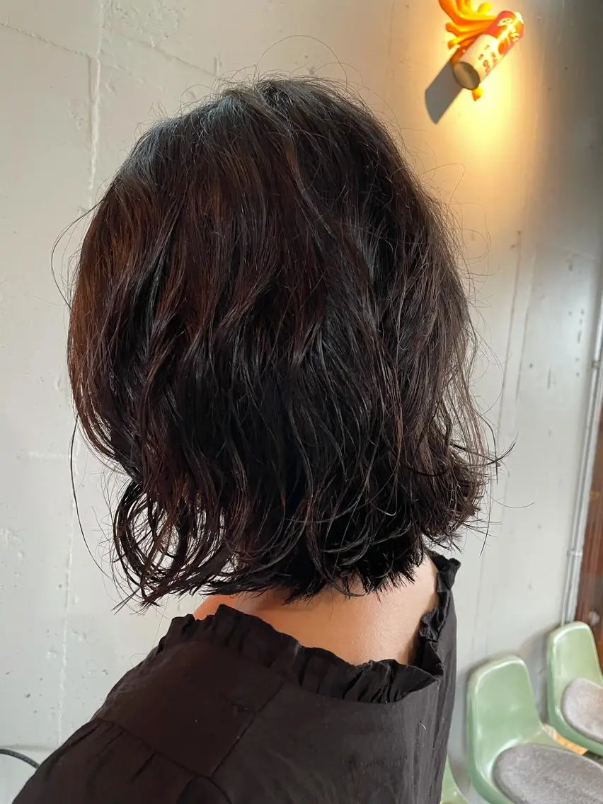 ミディアム パーマ ミディアムパーマ ボブ 外ハネヘア 🍀アレンジ簡単ヘア ☘️石田万里奈🍀のヘアスタイル