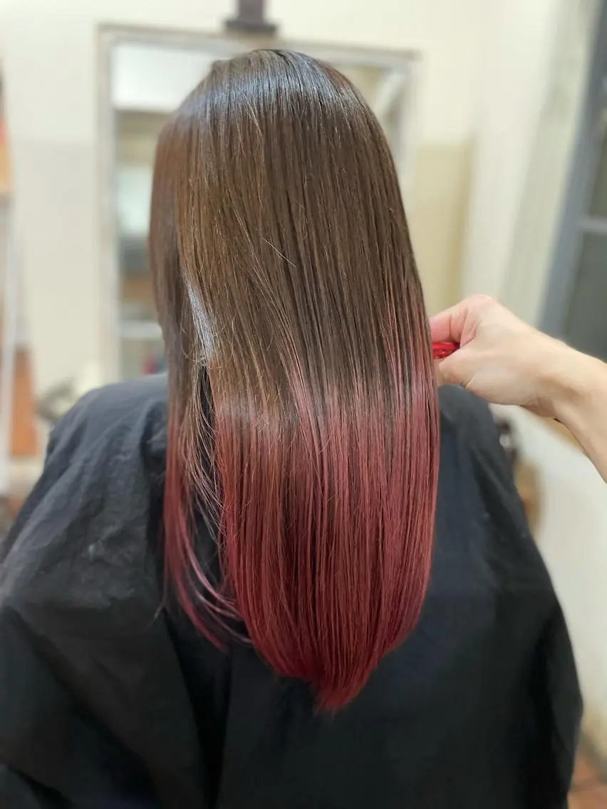 セミロング カラー グラデーションカラー ピンクカラー ヘアカラー トリートメント 縮毛矯正の達人 ☆　松本のヘアスタイル