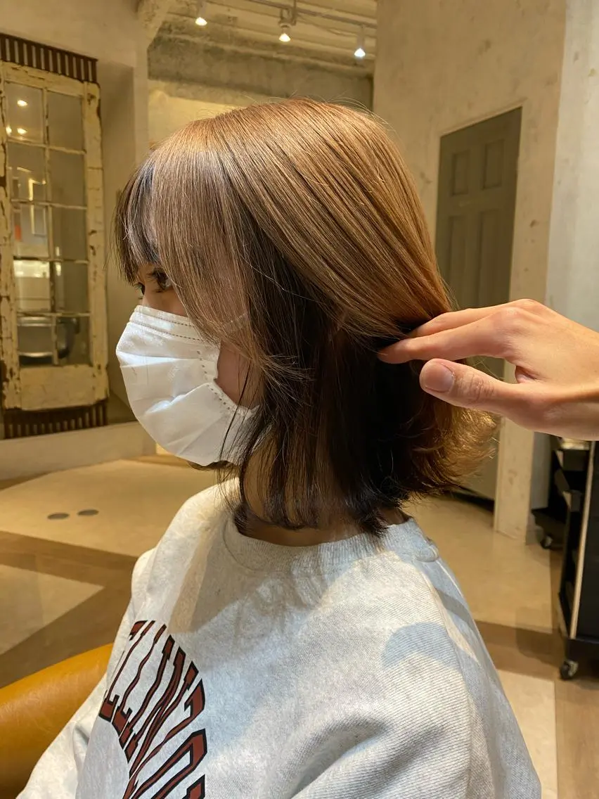 カラー ベージュカラー ミルクティーベージュ 艶カラー/ボブ /似合わせ/田口愛那のヘアスタイル