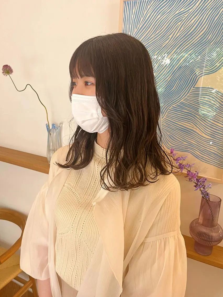 ミディアム カラー ベージュカラー オリーブベージュ カット ヘアカラー トリートメント 西山 紗耶香🪽 透明感カラー/ボブのヘアスタイル