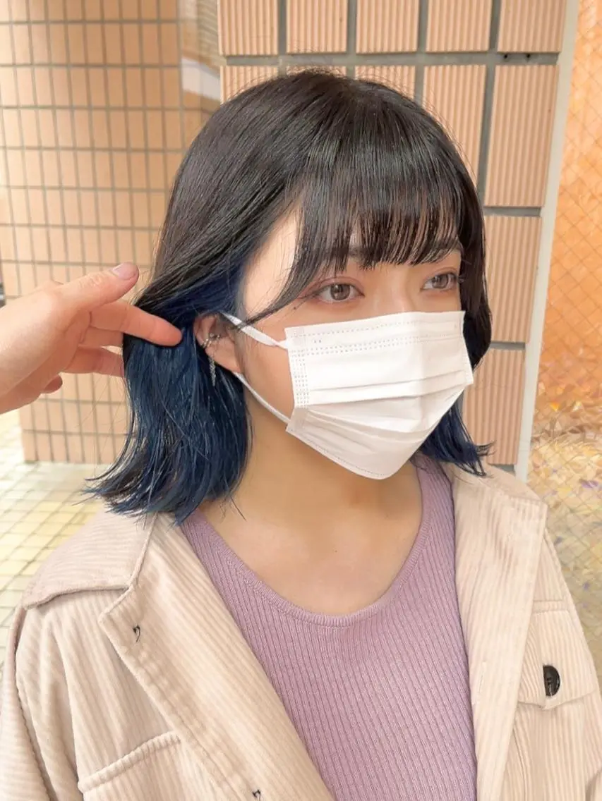 ミディアム カラー ブルーカラー ブルーグレー ブルーグレージュ グレージュ インナーカラー 髪質改善☆ 縮毛矯正miyuのヘアスタイル