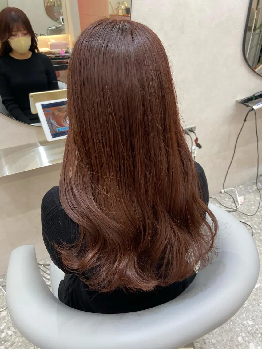 ロング カラー シールエクステ ブリーチ ブラウンカラー ケアカラー ダブルカラー カット ヘアカラー トリートメント 新宿/韓国ヘア 中明度カラー/かやのヘアスタイル