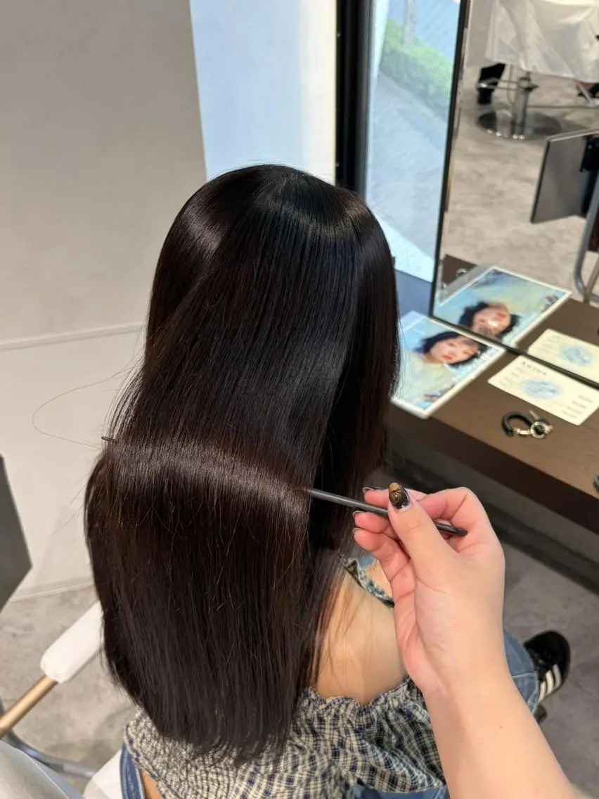 ロング ボブ ハイライト 髪質改善 レイヤーカット ロング 縮毛矯正 縮毛矯正特化🍥 竹口はるかのヘアスタイル